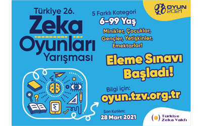 Türkiye Zeka Vakfı / Türkiye Zeka Oyunları Yarışması "OYUN 2021" Başvuruları Başladı!